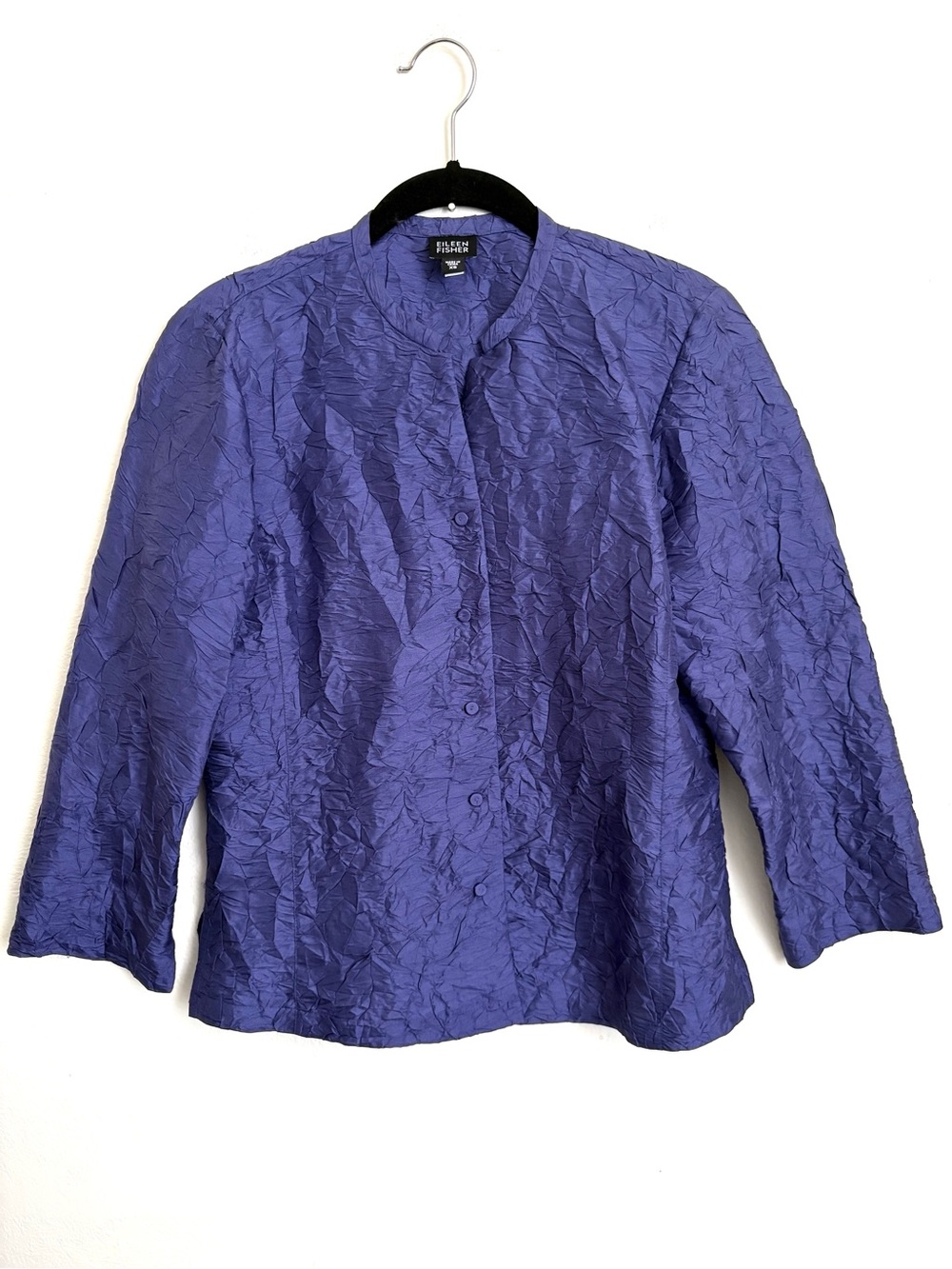 Eileen Fisher 100% Silk Crinkle Textured Lightweight Natural Fiber Jacket Sz XS